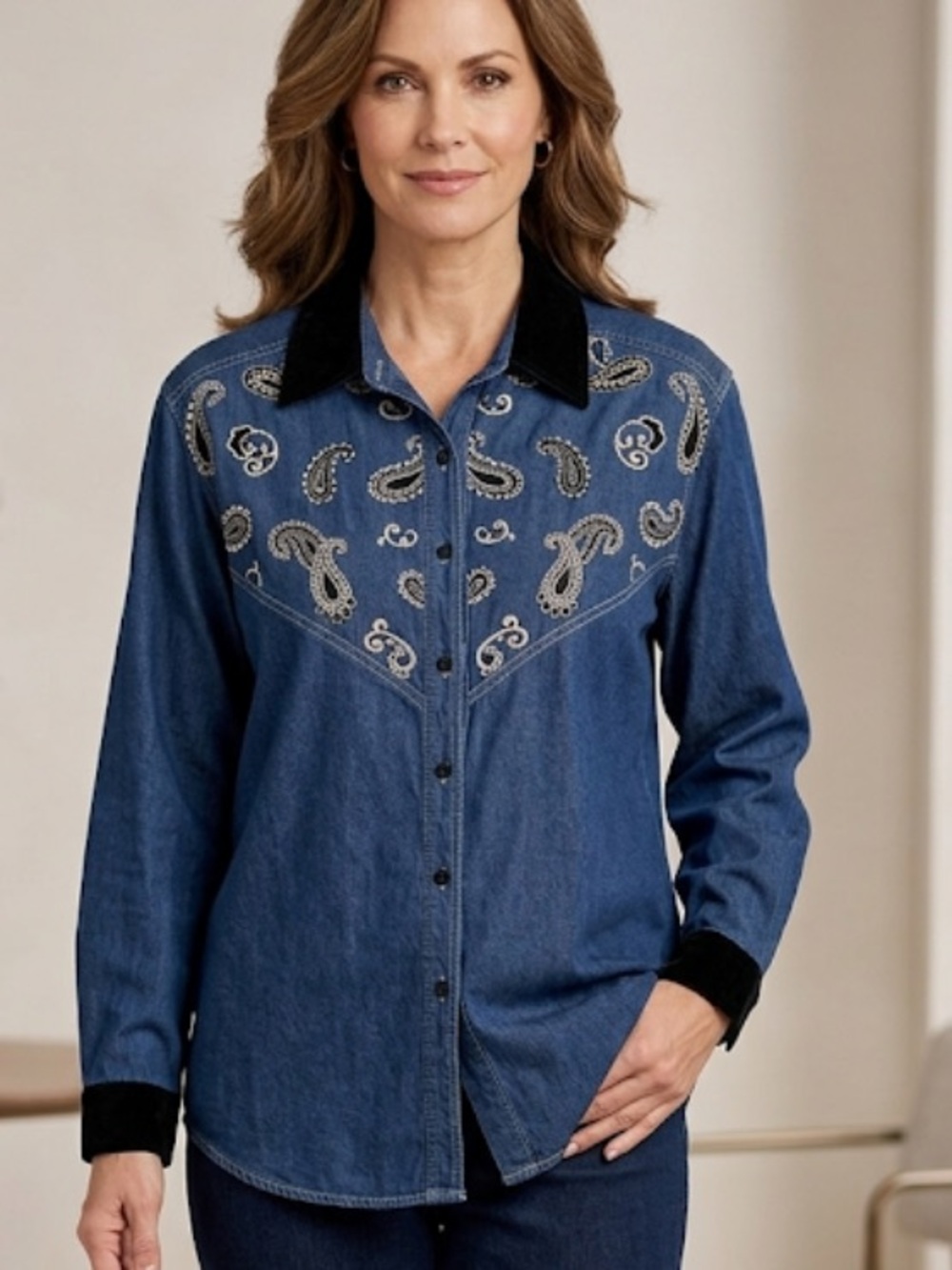 Notations Blue Embellished Long Sleeve Blouse